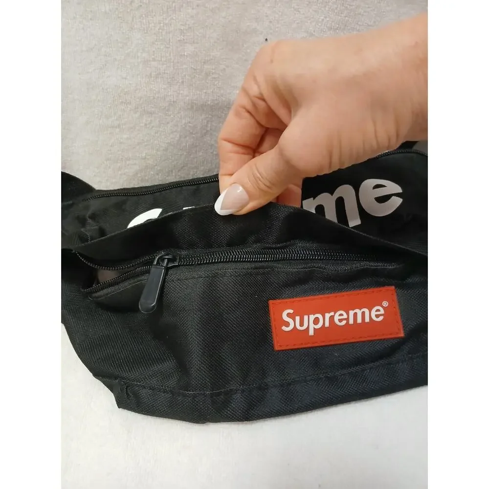 Supreme Fanny Pack Cross Body Bag Black Red Logo‎ See Missing Zipper Pull Sporty